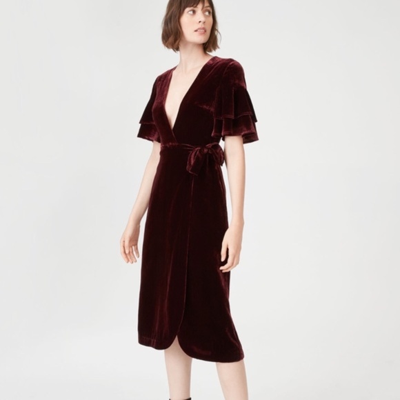CLUB MONACO Tay Velvet Midi Wrap Dress Burgundy 2 ASO Meghan Markle - Picture 3 of 9